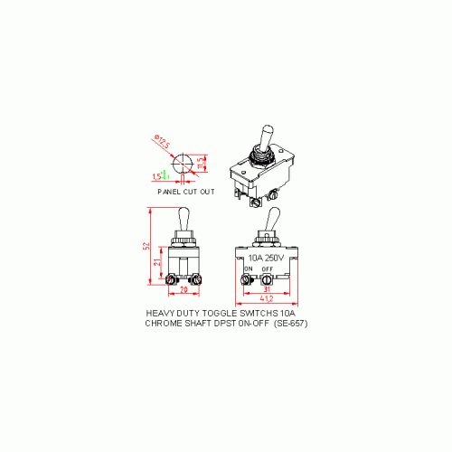 SE657 Heavy Duty Toggle Switches 10A DPST On-Off